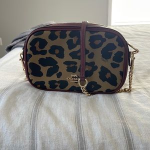 Coach leopard and red crossbody with gold hardware